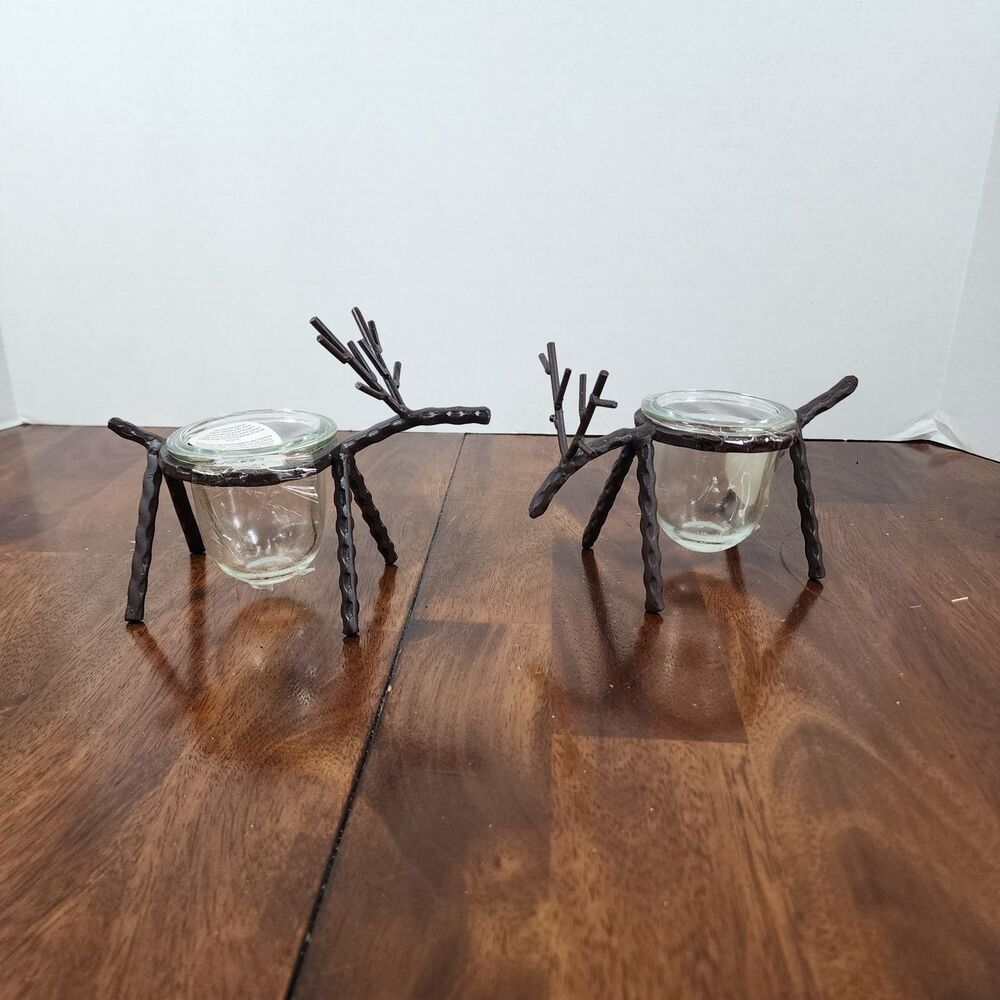 Metal & Glass Reindeer Candle Holders Votive Tealight
